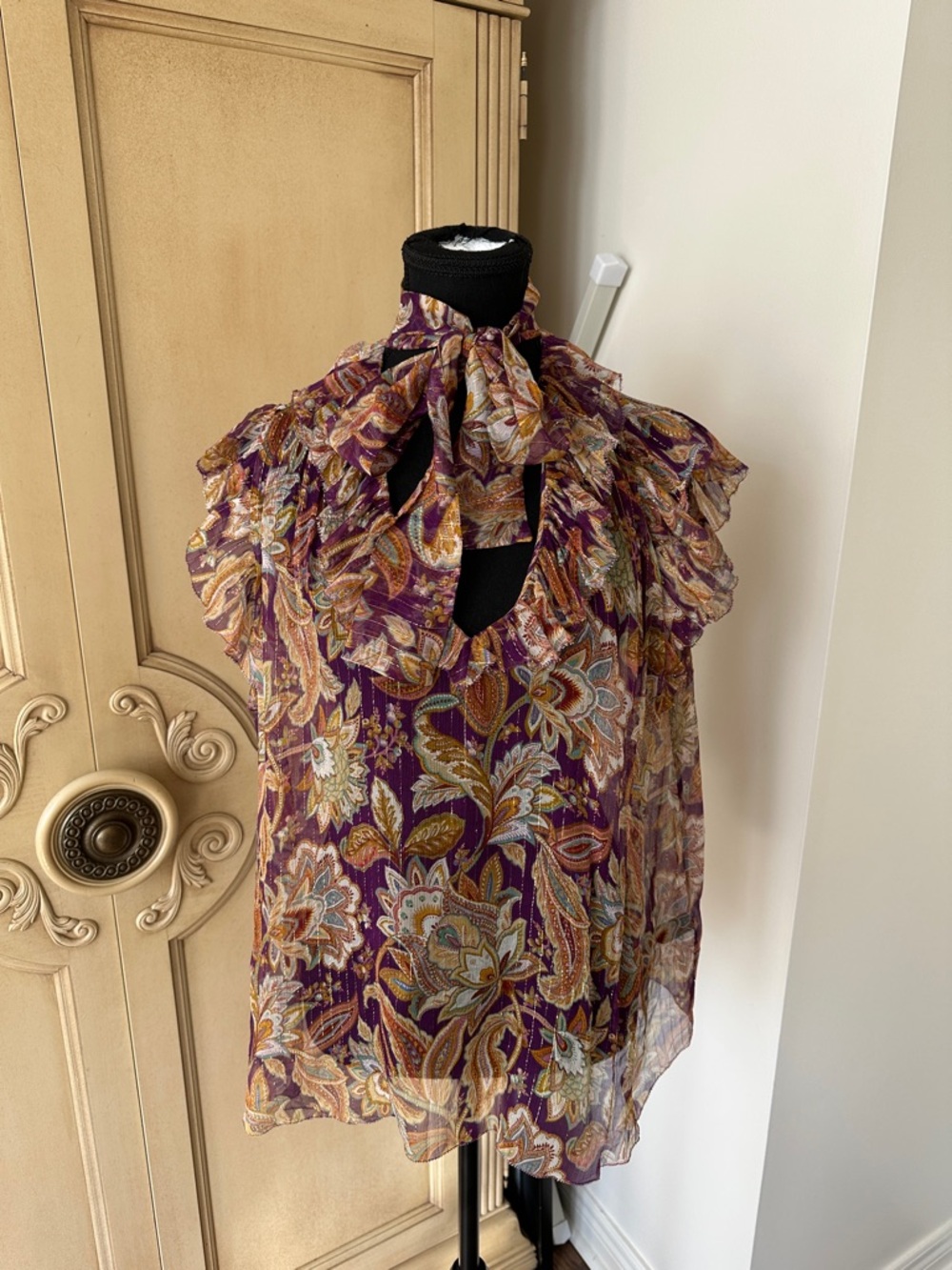 Zimmermann Floral Tie-Neck Ruffle Blouse